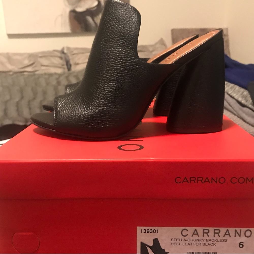 Carrano Black Leather Open Toe Mules/Sandals BNWT